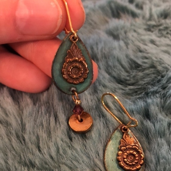 VINTAGE dangle earrings metal with beads - Picture 4 of 5